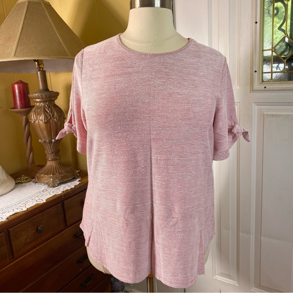 RUBY RD. Red White Striped Bow Cutout Short Sleeve Top Shirt Plus Size 1X